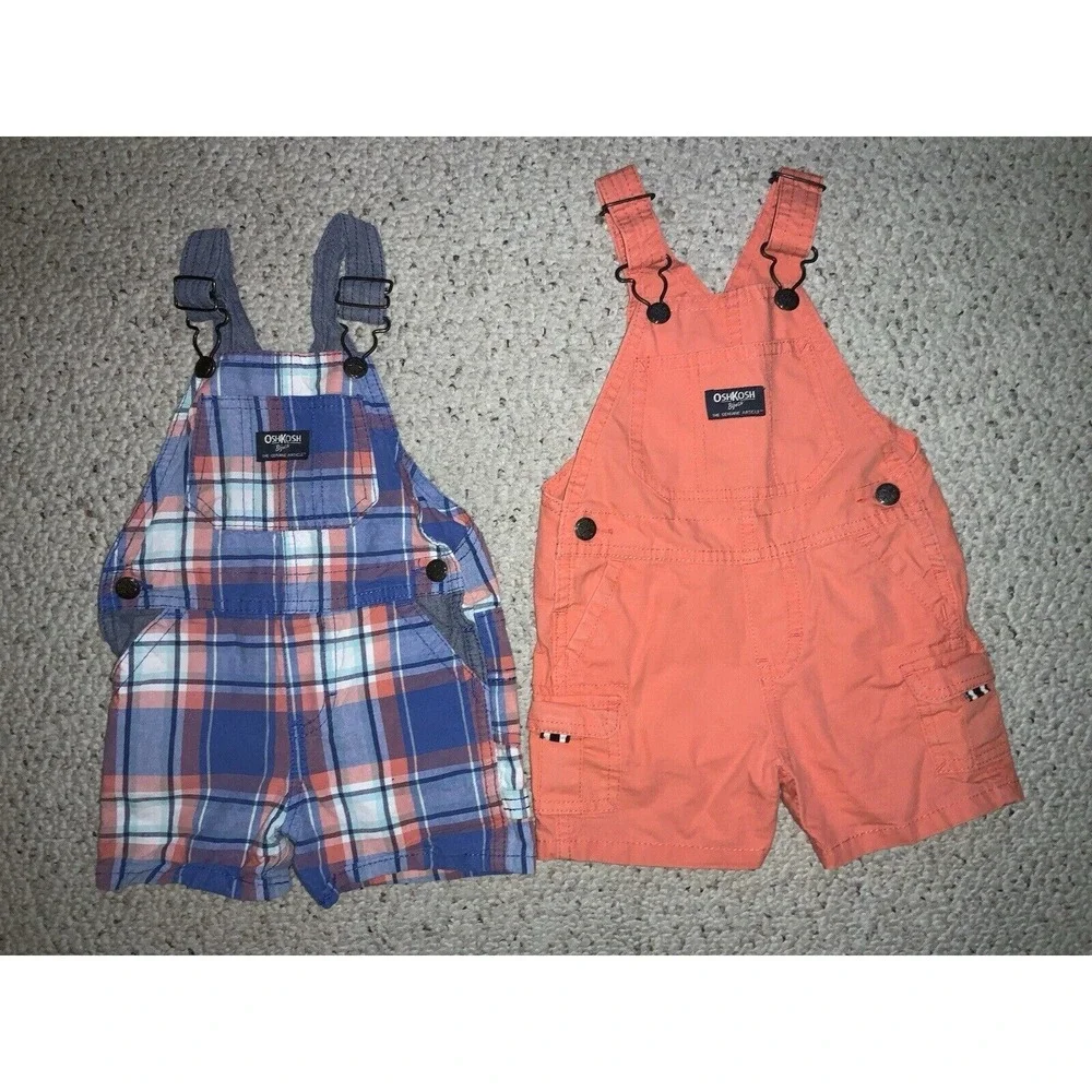 Osh Kosh‎ B'Gosh VNTG Sz 12M Bib Overalls Shorts Lot Of 2